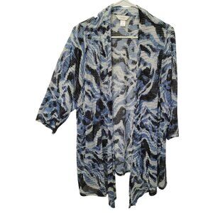 CJ Banks Open Front Cardigan 2X Blue Black Open Weave Lightweight
